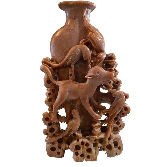 Vintage Carved Hardstone Vase Red Jasper Chinese